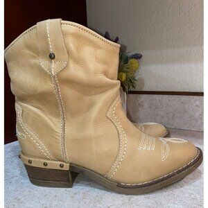 Sundance Womens Embroidered Leather Western Boots Size 37 Tan With Zipper Closur